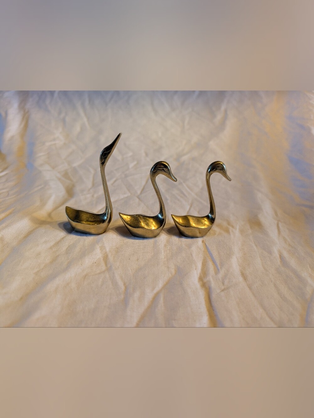 2/80$ Vintage Brass Swan Trio - Gold Tone Decorative Accent